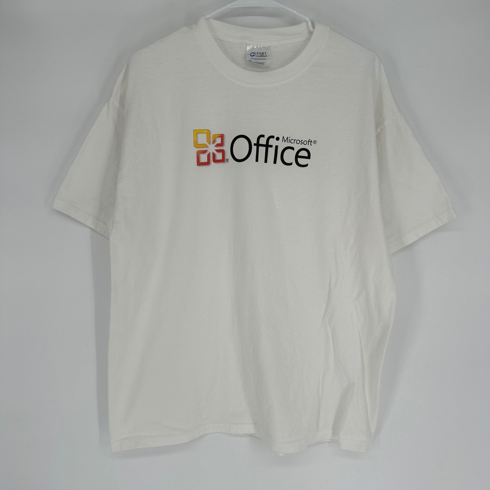 Vintage Microsoft Office Promo T-Shirt White Port and Company Mens XL Tech Logo